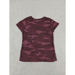 Athleta‎ Shirt Womens XS Burgundy Purple Camo Cotton Crewneck Short Sleeve Tee